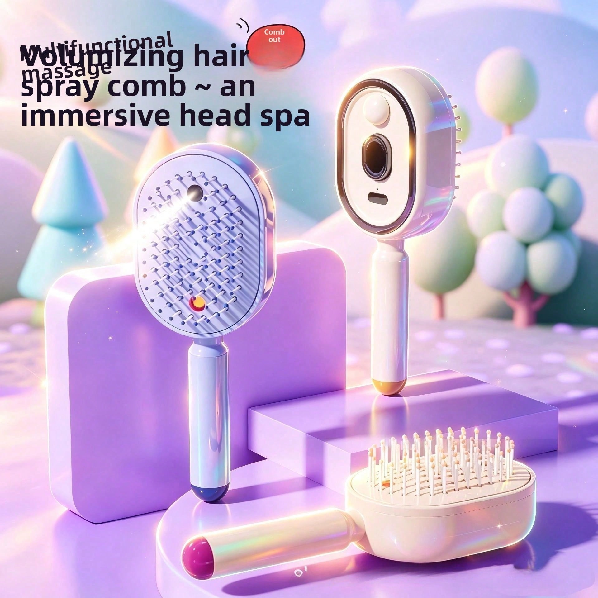 Hair Care Essential Oil Atomizing - Pettine elettrico per massaggio con spray
